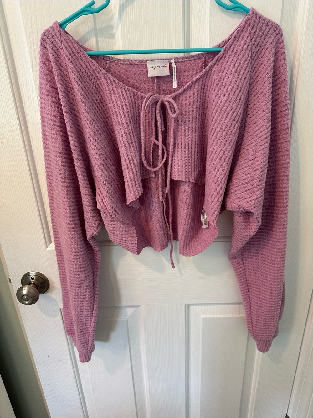 Urban Outfitters Mauve Waffle-Knit Tie-Front Cropped Sweater